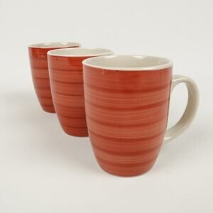 Lot of 3 Philippe Richard Swirl Coffee Tea Mugs Cups Hand Painted Red